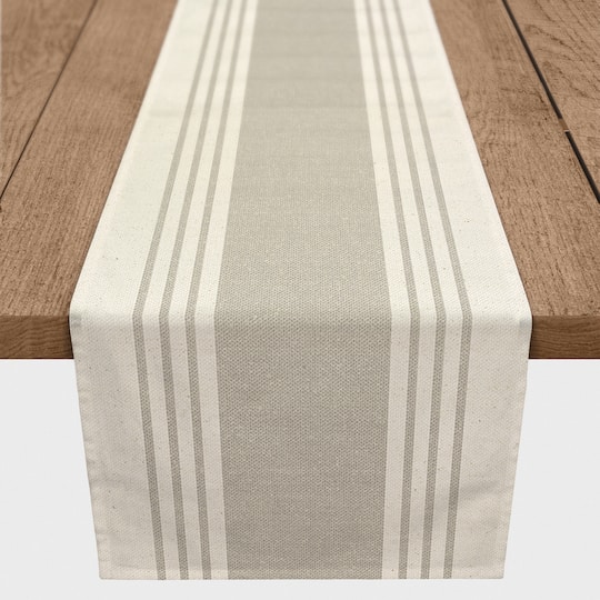 Neutral Linen Stripes Outdoor Table Runner